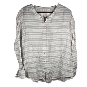 St Tropez West Linen Button Front Striped Shirt Womens Medium
